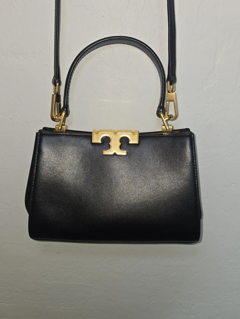 Tory Burch Mini Eleanor Satchel Bag Black Gold Toned Hardware Elegant Purse